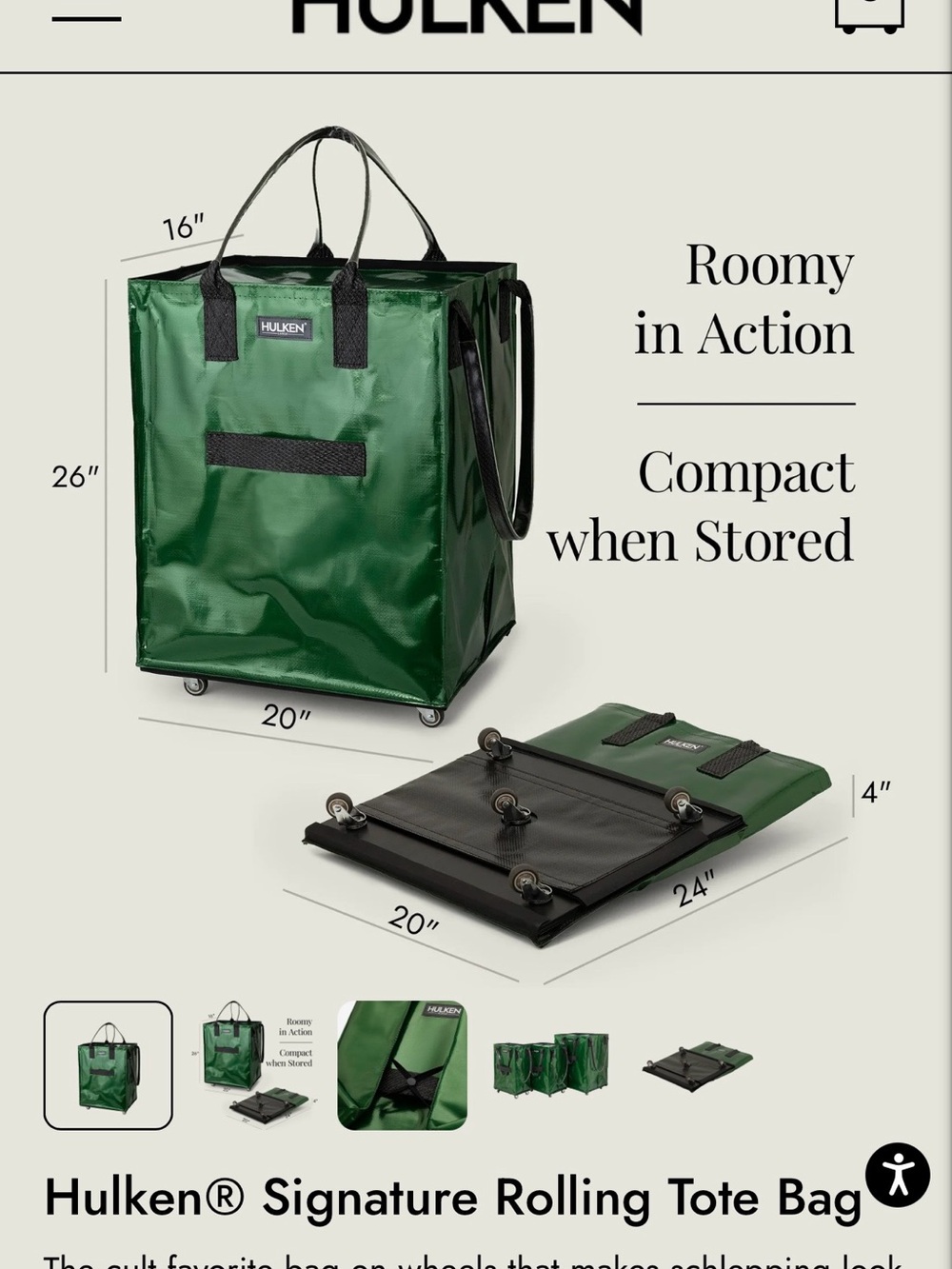 Hulken Metalliac Green  Signature Rolling Tote Bag - Picture 2 of 13